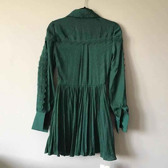 GREEN JACQUARD LACE TRIMMED MINI DRESS size US0 - Picture 2 of 8